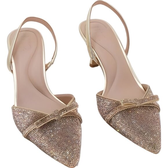 INC International Concepts Gelsey Gold Crystal Slingback Kitten Heels US 10M - Picture 1 of 6